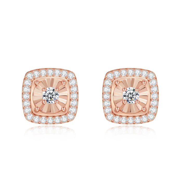 צמד עגילי השמש 0.98 קראט אבני מואסנייט, עגילים מכסף 925 מצופה זהב רוז 14 קראט ice diamonds