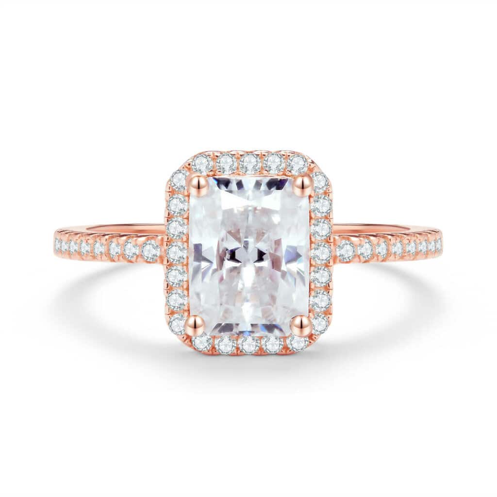 טבעת סוליטר דגם יובל בשיבוץ 2 קראט אבני מואסנייט הטבעת מכסף 925 מצופה זהב רוז 14 קראט ice diamonds