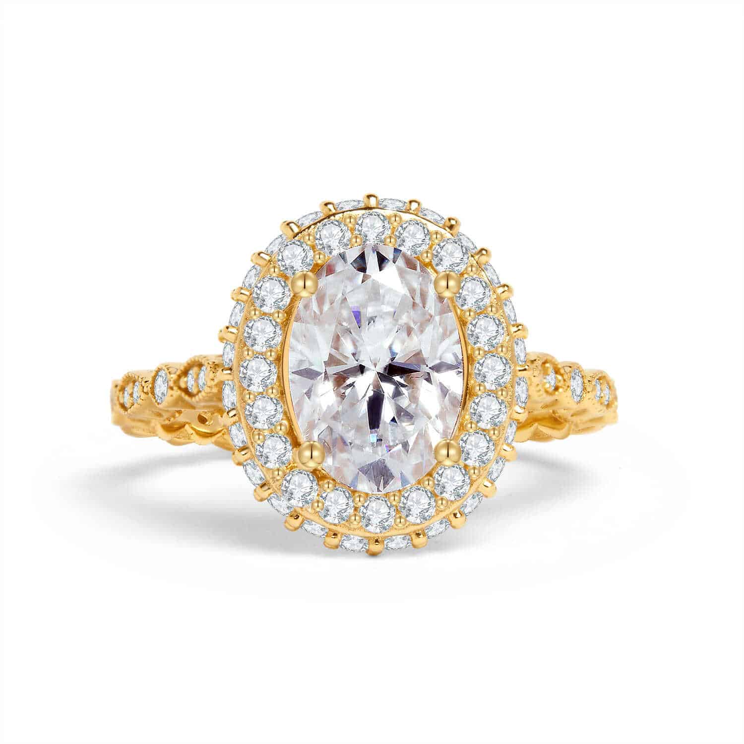 טבעת נסיכת הנילוס 2.8 קראט אבני מואסנייט, הטבעת מכסף 925 מצופה זהב צהוב 14 קראט ice diamonds