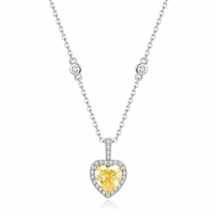 תליון הלב הצהוב 1.12 קראט אבני מואסנייט, התליון מכסף 925 מצופה זהב לבן 14 קראט אבן צהובה מרכזית ice diamonds