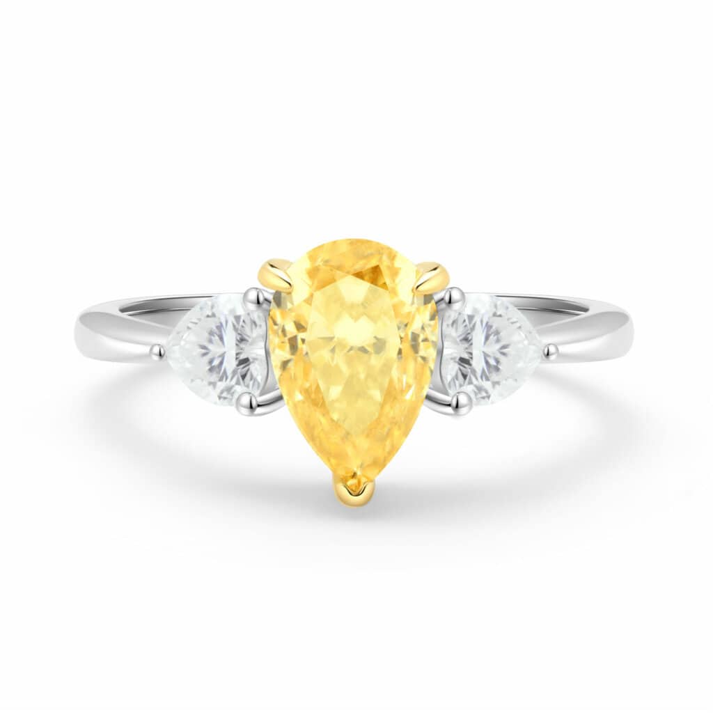 טבעת הטיפה הצהובה 2.5 קראט אבני מואסנייט, הטבעת בצבע לבן ice diamonds