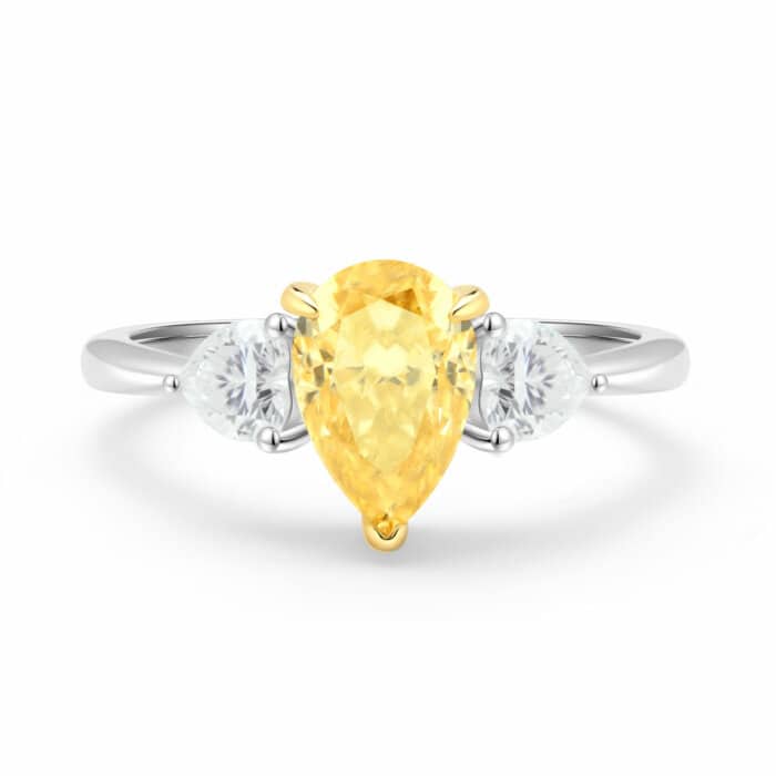 טבעת הטיפה הצהובה 2.5 קראט אבני מואסנייט, הטבעת בצבע לבן ice diamonds
