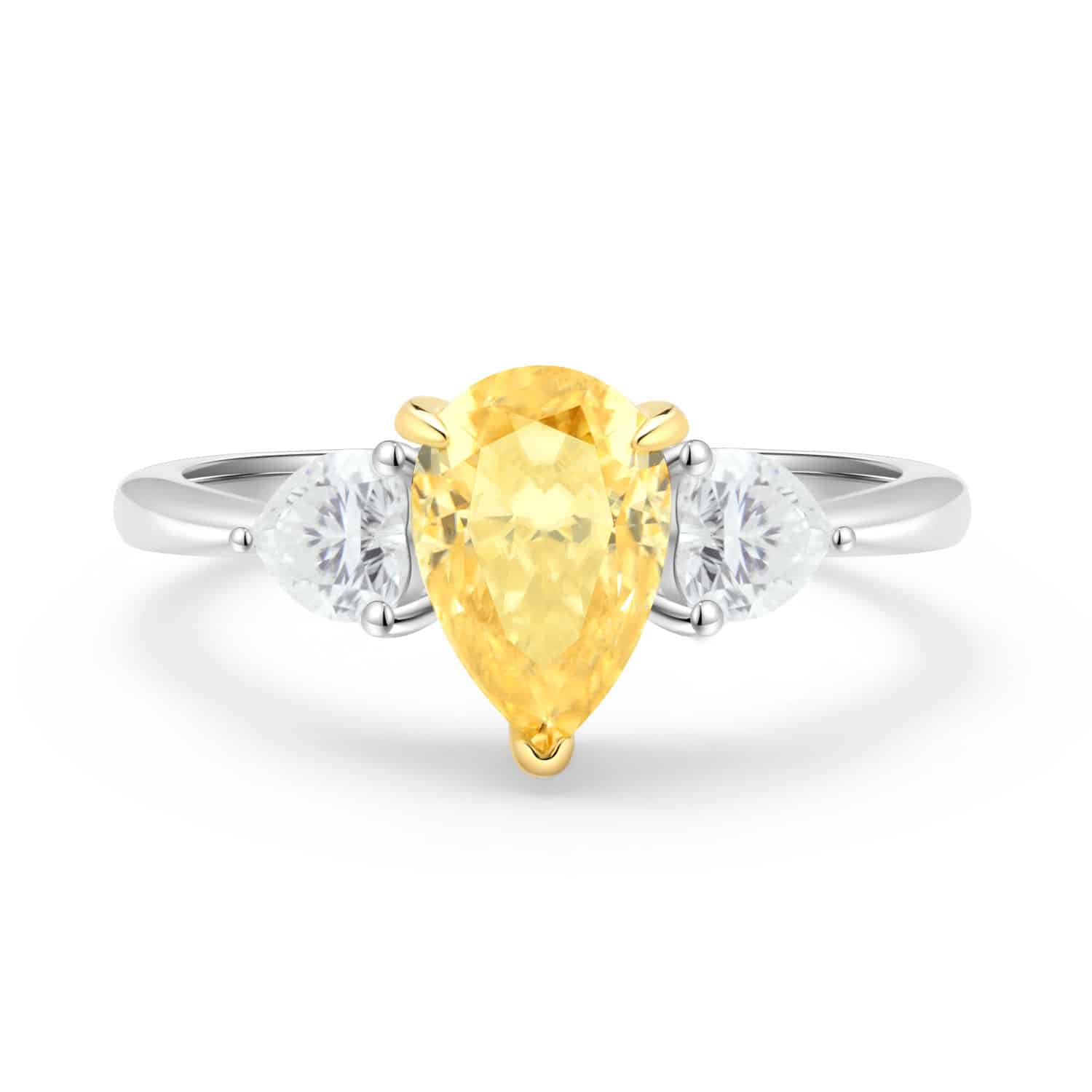 טבעת הטיפה הצהובה 2.5 קראט אבני מואסנייט, הטבעת בצבע לבן ice diamonds