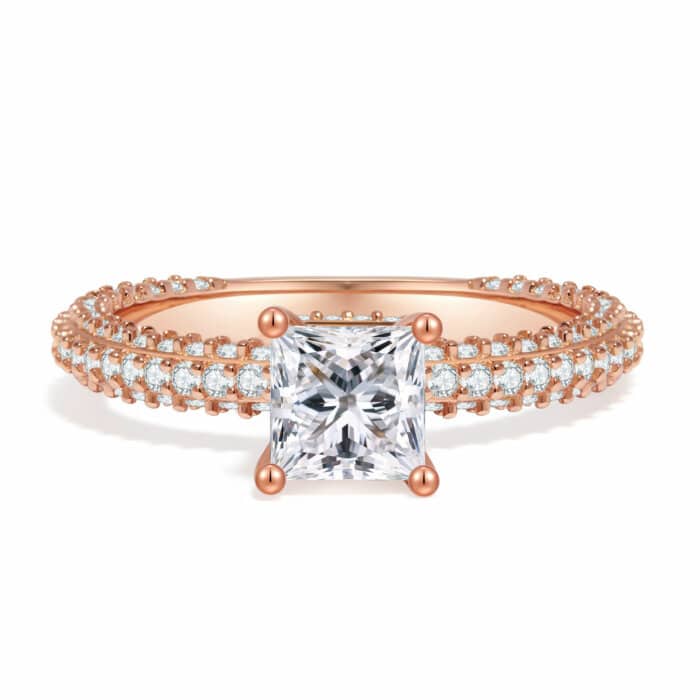 טבעת פרינסס דגם גיל 2.1 קראט אבני מואסנייט הטבעת מכסף 925 מצופה זהב רוז 14 קראט ice diamonds