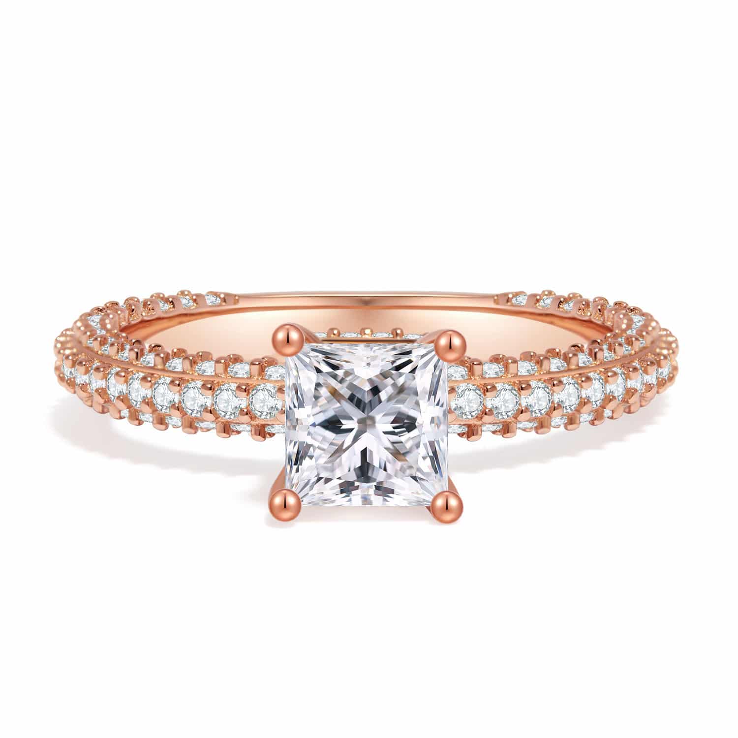 טבעת פרינסס דגם גיל 2.1 קראט אבני מואסנייט הטבעת מכסף 925 מצופה זהב רוז 14 קראט ice diamonds