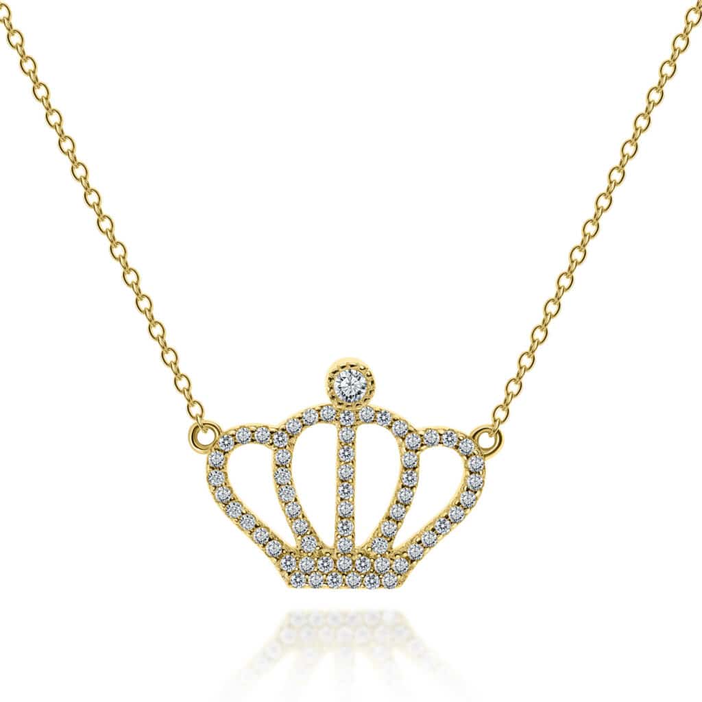תליון כתר המלוכה 0.54 קראט אבני מואסנייט, התליון מכסף 925 מצופה זהב צהוב 14 קראט ice diamonds