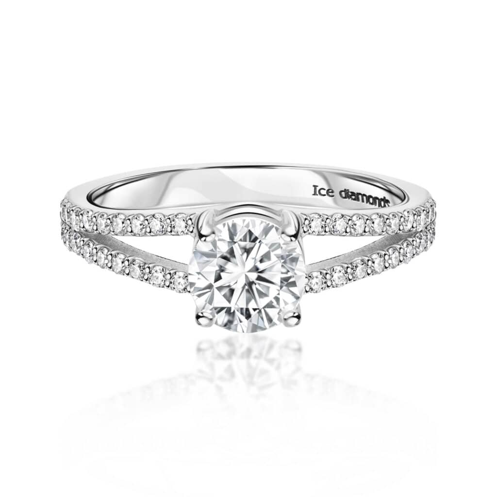 טבעת אבישג כסופה אבן מואסנייט 1.46 קראט ice diamonds