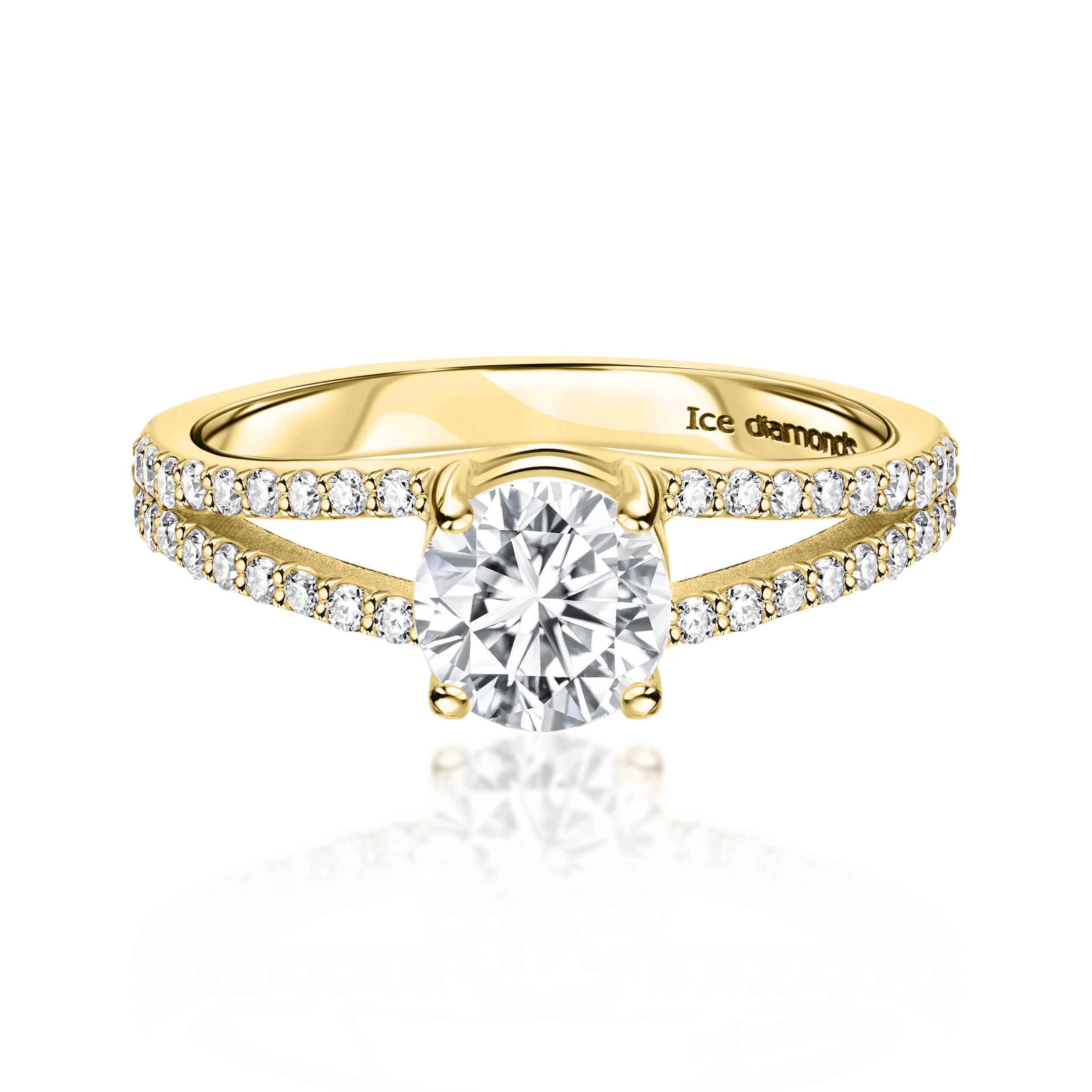 טבעת אבישג צהובה אבן מואסנייט 1.46 קראט ice diamonds