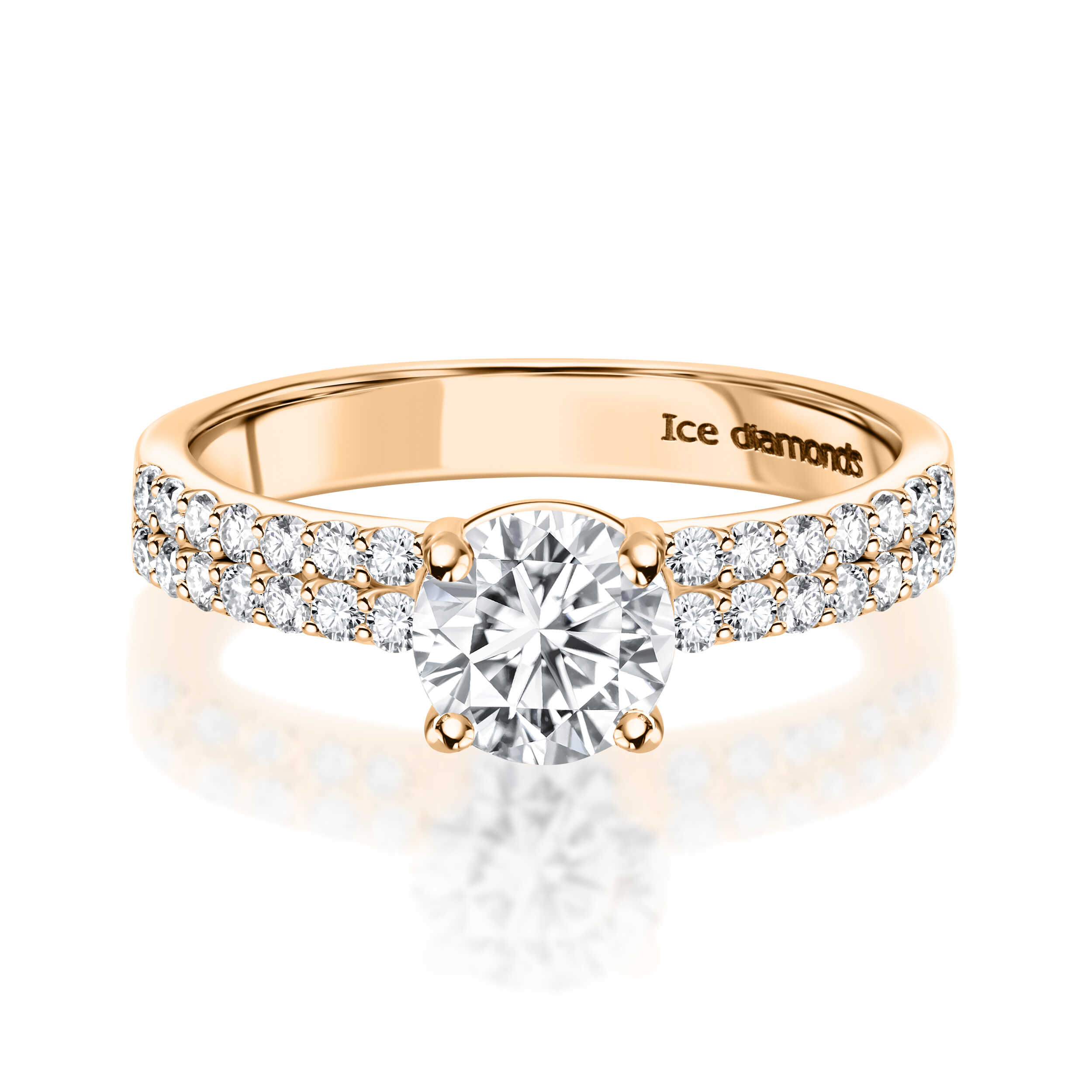 טבעת אילור בעיצוב אנגלי רוז גולד 1.33 קראט אבני מואנייס ice diamonds