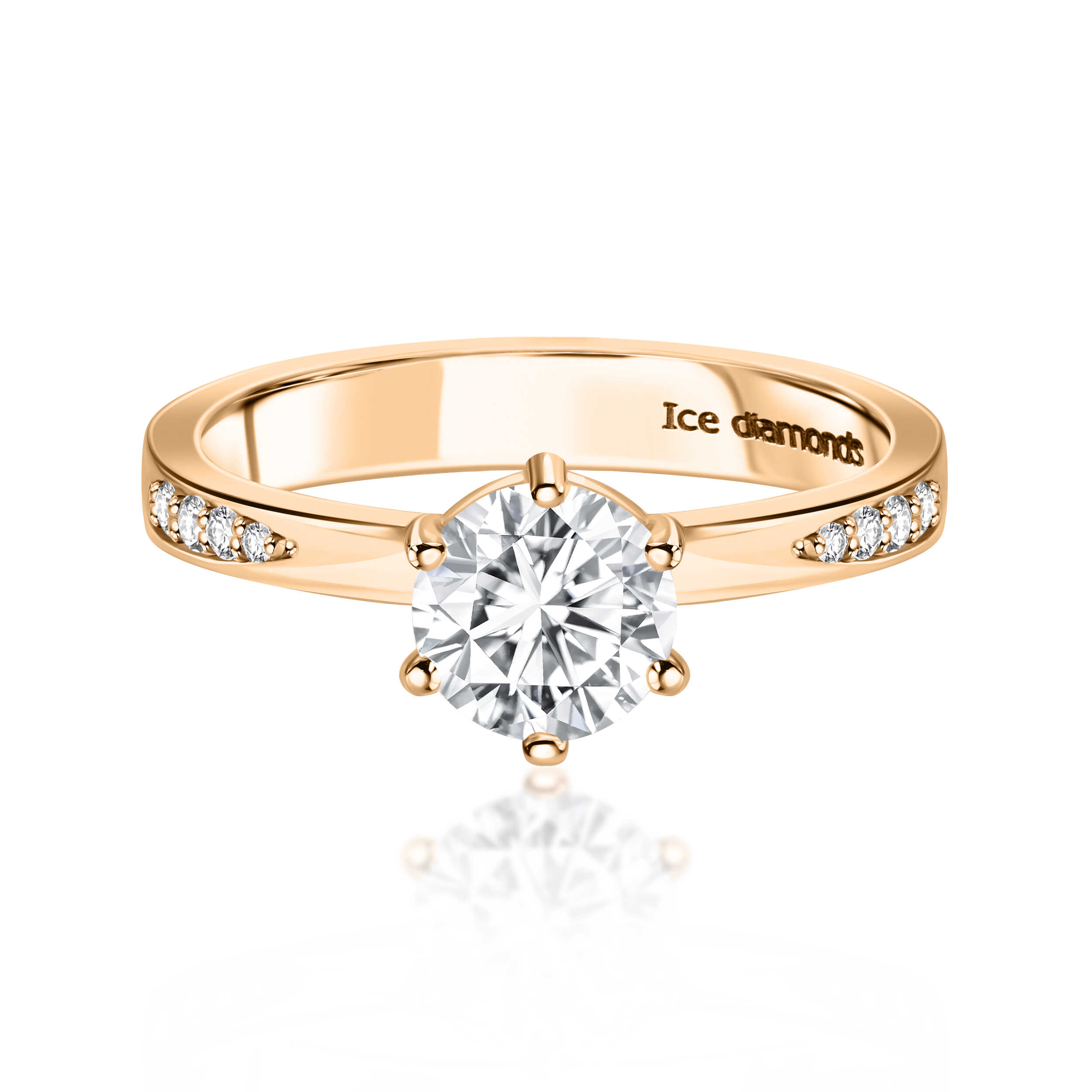 טבעת אושרי בעיצוב אנגלי רוז גולד 1.27 קראט אבני מואנייס ice diamonds